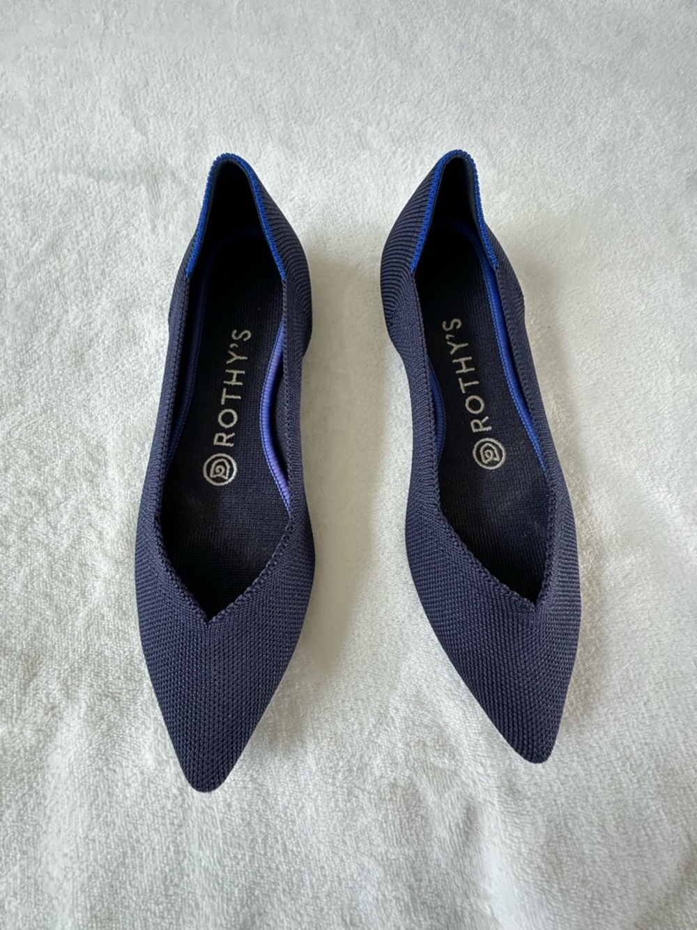 Rothy's Navy Pointed Knit Ballet Flats